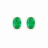 18K Solid Yellow Gold Oval Emerald Stud Earrings