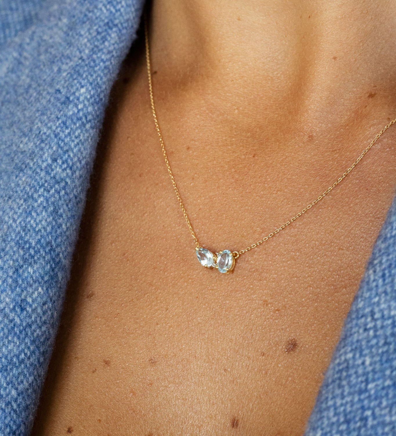 Topaz and Diamond Drop Pendant Necklace