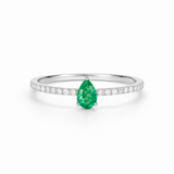 18K Solid White Gold Emerald Drop Diamond Ring