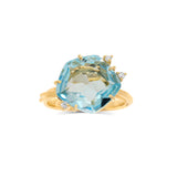 18K Yellow Gold Braided Band with Blue Topaz and Diamond Ring