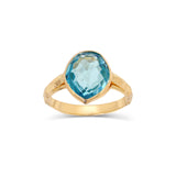 18K Yellow Gold Brushed Band with Blue Topaz Ring