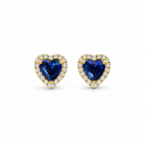 18K Sikid Yellow Gold Blue Sapphire Heart Stud Earrings