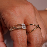 18K Solid Yellow & White Gold Topaz & Diamond Ring