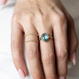 18K Yellow Gold Brushed Band with Blue Topaz Ring