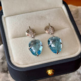 18k White Gold Blue Topaz Drop Earring
