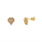 18K Solid Yellow Gold Diamond Heart Stud Earrings