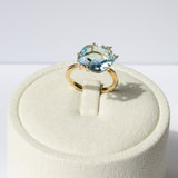18K Yellow Gold Braided Band with Blue Topaz and Diamond Ring