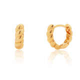 18K Solid Yellow Gold Twisted Huggie Hoops Earrings