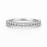 18K Solid White Gold Double Row Diamond Ring
