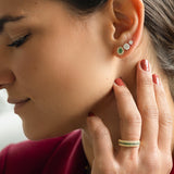 18K Yellow Gold Emerald & Diamond Halo Stud Earrings