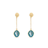 18K Yellow Gold Blue Topaz Drop Earrings