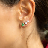 18K Yellow Gold Emerald & Diamond Halo Stud Earrings
