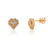 18K Solid Yellow Gold Diamond Heart Stud Earrings