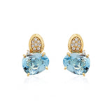 18K Yellow Gold Sky Blue Topaz & Diamond Drop Earrings