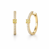 18K Solid Yellow Gold Fancy Yellow Diamond Hoop Earrings