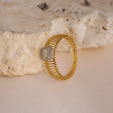 18K Solid Yellow & White Gold Topaz & Diamond Ring