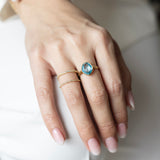 18K Yellow Gold Brushed Band with Blue Topaz Ring