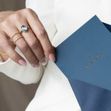 18K Yellow Gold Brushed Band with Blue Topaz Ring