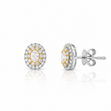 18K Solid Yellow & White Gold Natural Diamond Stud Earrings