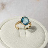 18K Yellow Gold Brushed Band with Blue Topaz Ring