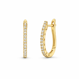 18K Solid Yellow Gold Diamond Oval Hoop Earrings