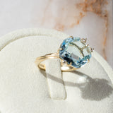18K Yellow Gold Braided Band with Blue Topaz and Diamond Ring