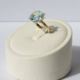 18K Yellow Gold Braided Band with Blue Topaz and Diamond Ring