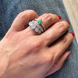 18K Solid White Gold Double Row Diamond Ring