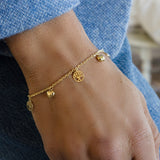 18K Gold Ballerina Chain Charm Bracelet – Tree of Life & Hearts
