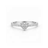 18K  White Solid Gold Diamond Heart Ring