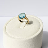 18K Yellow Gold Brushed Band with Blue Topaz Ring