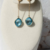 18K Yellow Gold Blue Topaz Drop Earrings