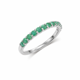 18K Solid White Gold Emerald Band Ring
