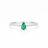 18K Solid White Gold Emerald Drop Diamond Ring