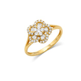 18K Solid Yellow Gold Diamond Flower Ring