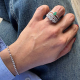18K Solid White Gold Double Row Diamond Ring