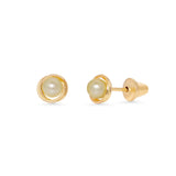 18K Yellow Gold Pearl Heart Stud Earrings