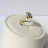 18K Yellow Gold Brushed Band with Blue Topaz Ring