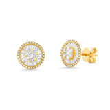 18K Solid Yellow Gold Diamond Stud Earrings
