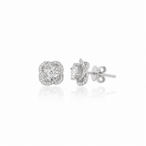 18K White Gold Natural Diamond Pavé Halo Stud Earrings