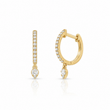 18K Solid Yellow Gold Diamond Drop Hoop Earrings