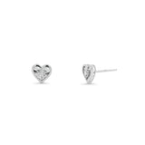 18K Solid White Gold Diamond Heart Stud Earrings