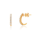 18K Solid Yellow Gold Natural Diamond J-Hoop Earrings