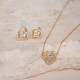 18K Solid Yellow Gold Diamond Heart Necklace