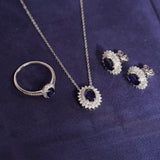 18K Solid White Gold Blue Sapphire & Diamond Halo Stud Earrings