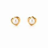 18K Yellow Gold Pearl Heart Stud Earrings