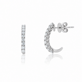 18K Solid White Gold Natural Diamond J-Hoop Earrings