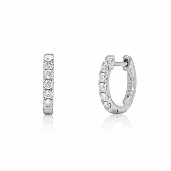 18K Solid Gold Mini Huggie Hoop Earrings with Natural Diamonds