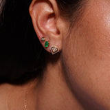 18K Solid Yellow Gold Diamond Heart Stud Earrings