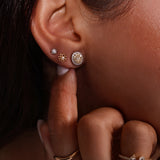 18K Solid Yellow & White Gold Natural Diamond Stud Earrings
